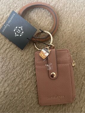 Nanette Lepore Rose Tan Pebbled Leather Cardholder Keyring